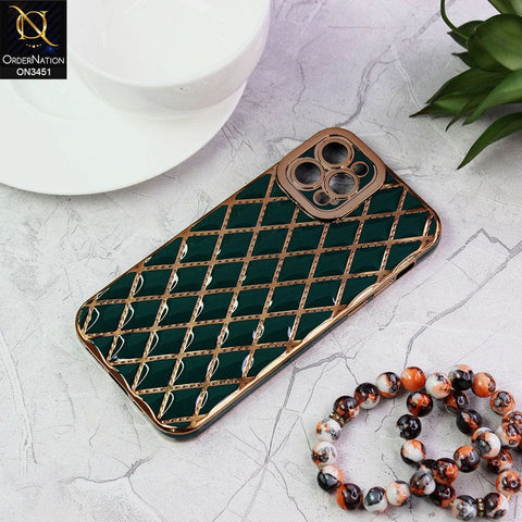 iPhone 12 Pro Max Cover - Green - Soft TPU Shiny Electroplated Golden Lines Camera Protection Case