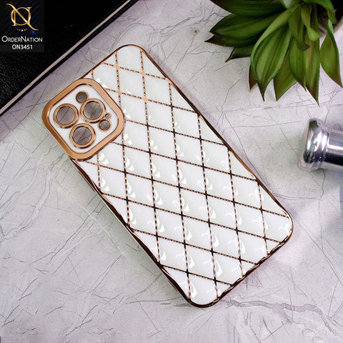 iPhone 12 Pro Max Cover - White - Soft TPU Shiny Electroplated Golden Lines Camera Protection Case
