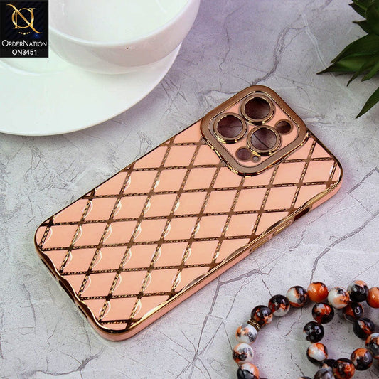 iPhone 13 Pro Cover - Pink - Soft TPU Shiny Electroplated Golden Lines Camera Protection Case