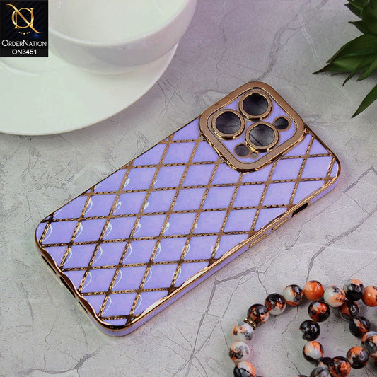 iPhone 13 Pro Cover - Purple - Soft TPU Shiny Electroplated Golden Lines Camera Protection Case