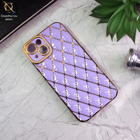 iPhone 14 Cover - Purple - Soft TPU Shiny Electroplated Golden Lines Camera Protection Case