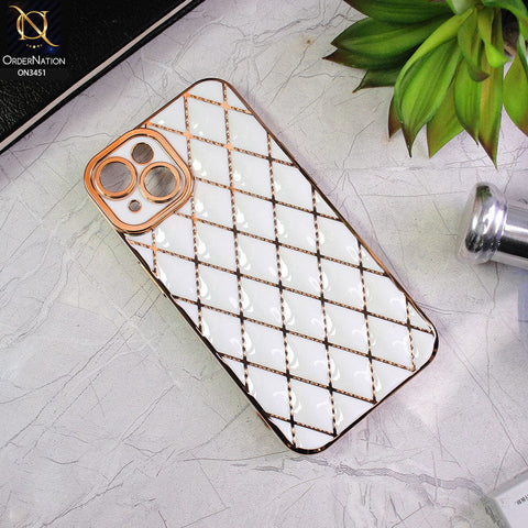 iPhone 14 Cover - White - Soft TPU Shiny Electroplated Golden Lines Camera Protection Case
