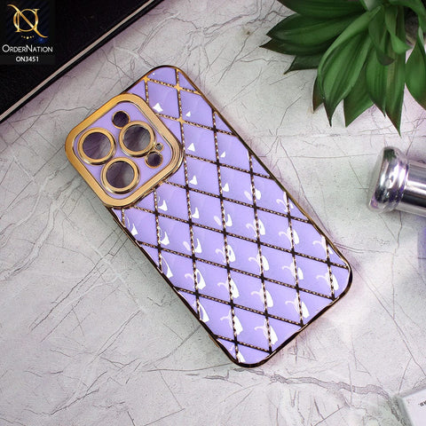 iPhone 14 Pro Cover - Purple - Soft TPU Shiny Electroplated Golden Lines Camera Protection Case