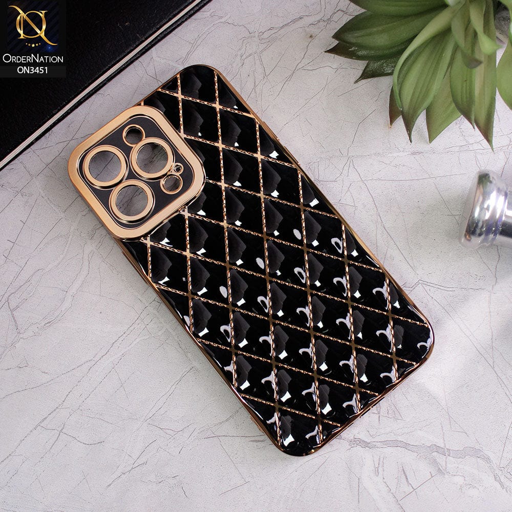 iPhone 14 Pro Max Cover - Black - Soft TPU Shiny Electroplated Golden Lines Camera Protection Case