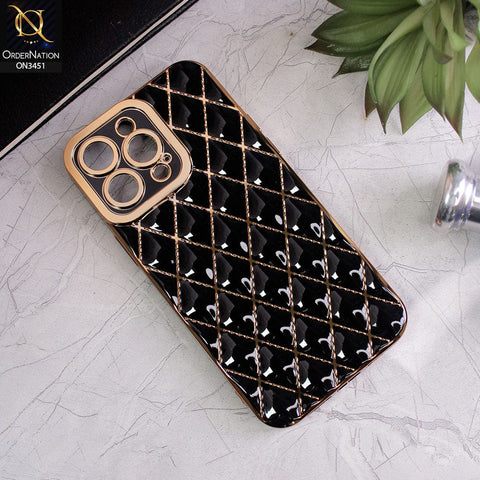 iPhone 14 Pro Max Cover - Black - Soft TPU Shiny Electroplated Golden Lines Camera Protection Case