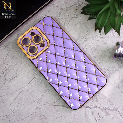 iPhone 14 Pro Max Cover - Purple - Soft TPU Shiny Electroplated Golden Lines Camera Protection Case