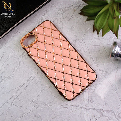 iPhone SE 2020 Cover - Pink - Soft TPU Shiny Electroplated Golden Lines Camera Protection Case