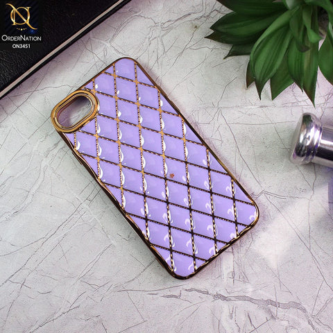 iPhone SE 2020 Cover - Purple - Soft TPU Shiny Electroplated Golden Lines Camera Protection Case