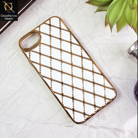 iPhone SE 2022 Cover - White - Soft TPU Shiny Electroplated Golden Lines Camera Protection Case