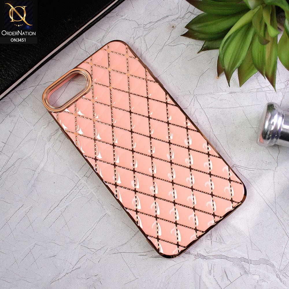 iPhone 8 Plus / 7 Plus Cover - Pink - Soft TPU Shiny Electroplated Golden Lines Camera Protection Case