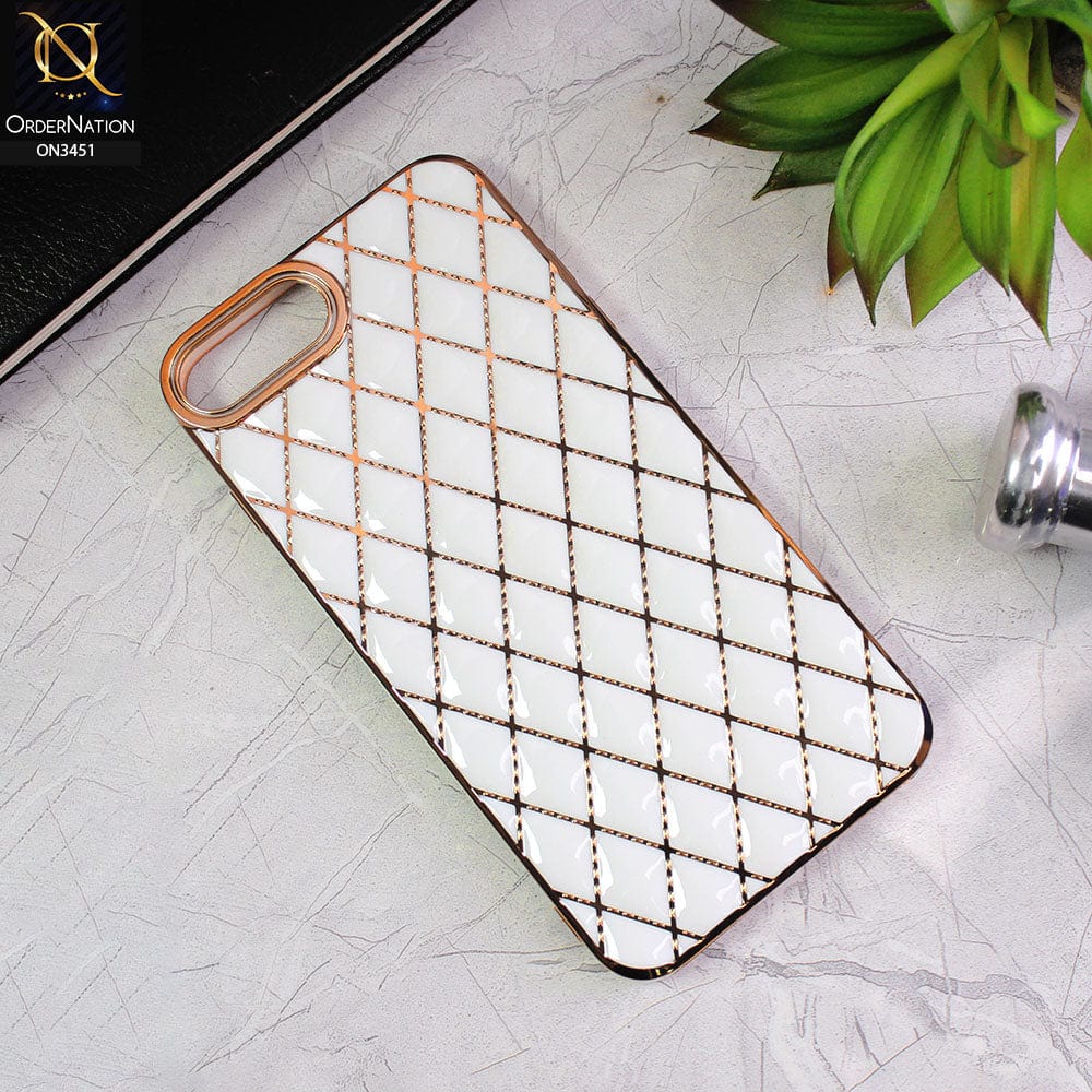 iPhone 8 Plus / 7 Plus Cover - White - Soft TPU Shiny Electroplated Golden Lines Camera Protection Case