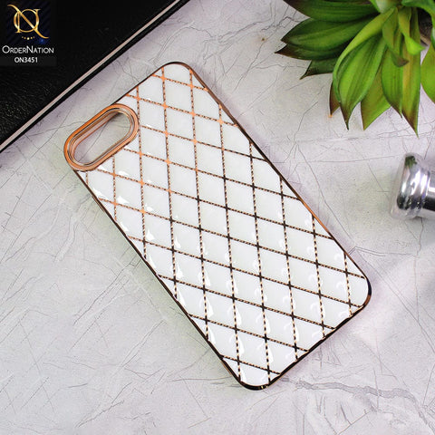 iPhone 8 Plus / 7 Plus Cover - White - Soft TPU Shiny Electroplated Golden Lines Camera Protection Case