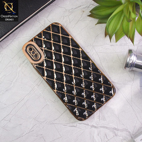 iPhone XS / X Cover - Black - Soft TPU Shiny Electroplated Golden Lines Camera Protection Case