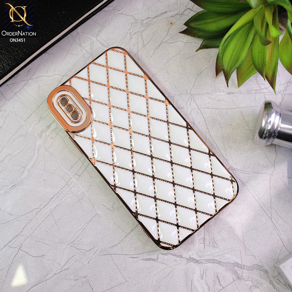 iPhone XS / X Cover - White - Soft TPU Shiny Electroplated Golden Lines Camera Protection Case