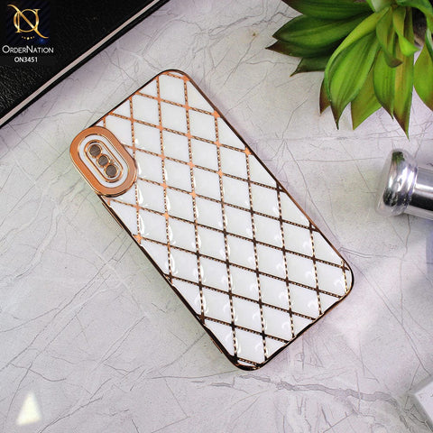 iPhone XS / X Cover - White - Soft TPU Shiny Electroplated Golden Lines Camera Protection Case