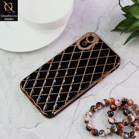 iPhone XR Cover - Black - Soft TPU Shiny Electroplated Golden Lines Camera Protection Case