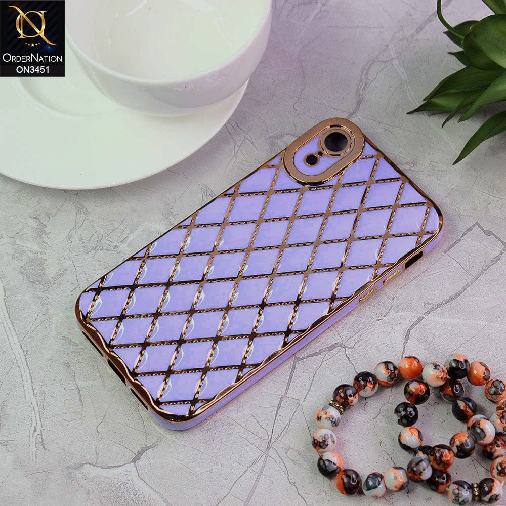 iPhone XR Cover - Purple - Soft TPU Shiny Electroplated Golden Lines Camera Protection Case