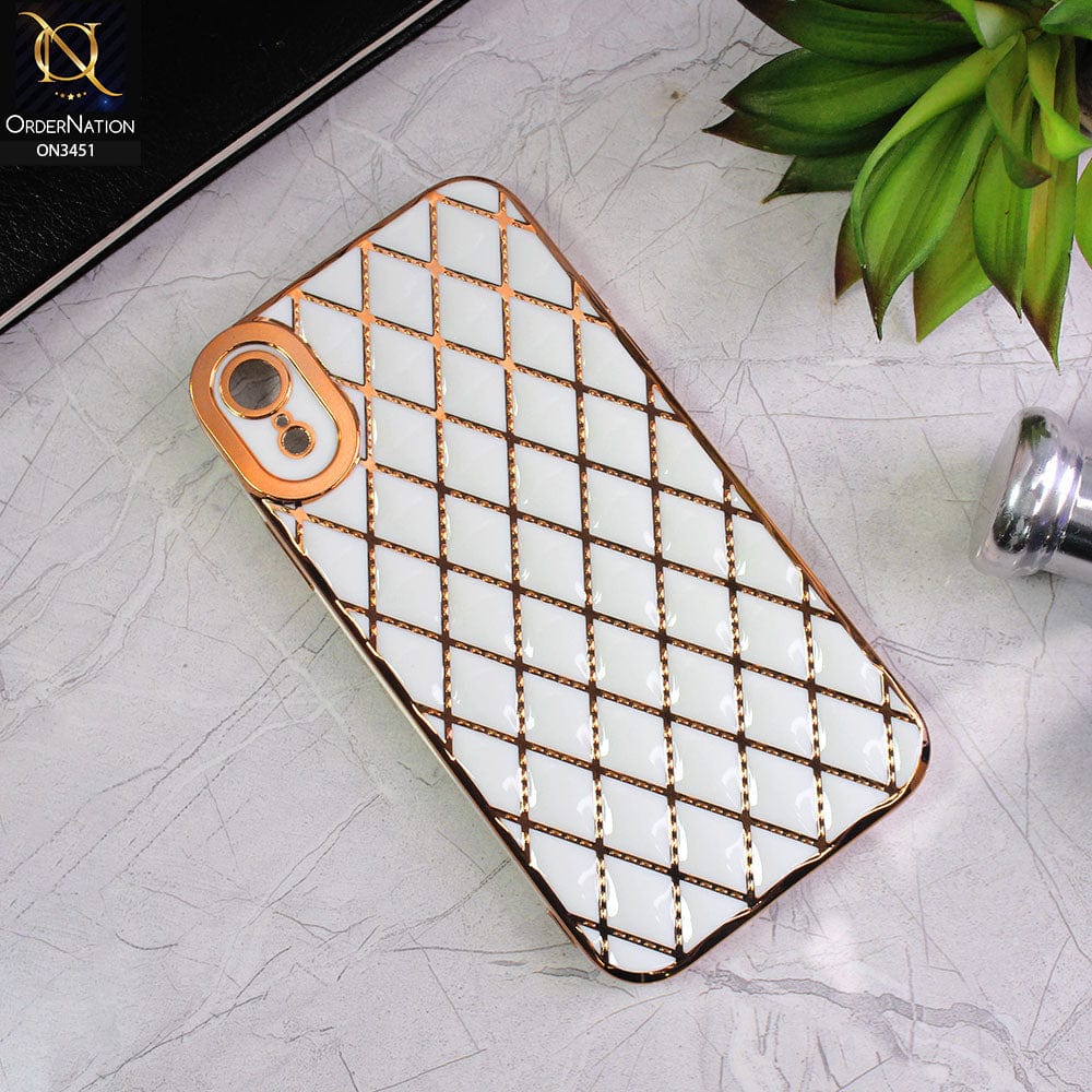 iPhone XR Cover - White - Soft TPU Shiny Electroplated Golden Lines Camera Protection Case
