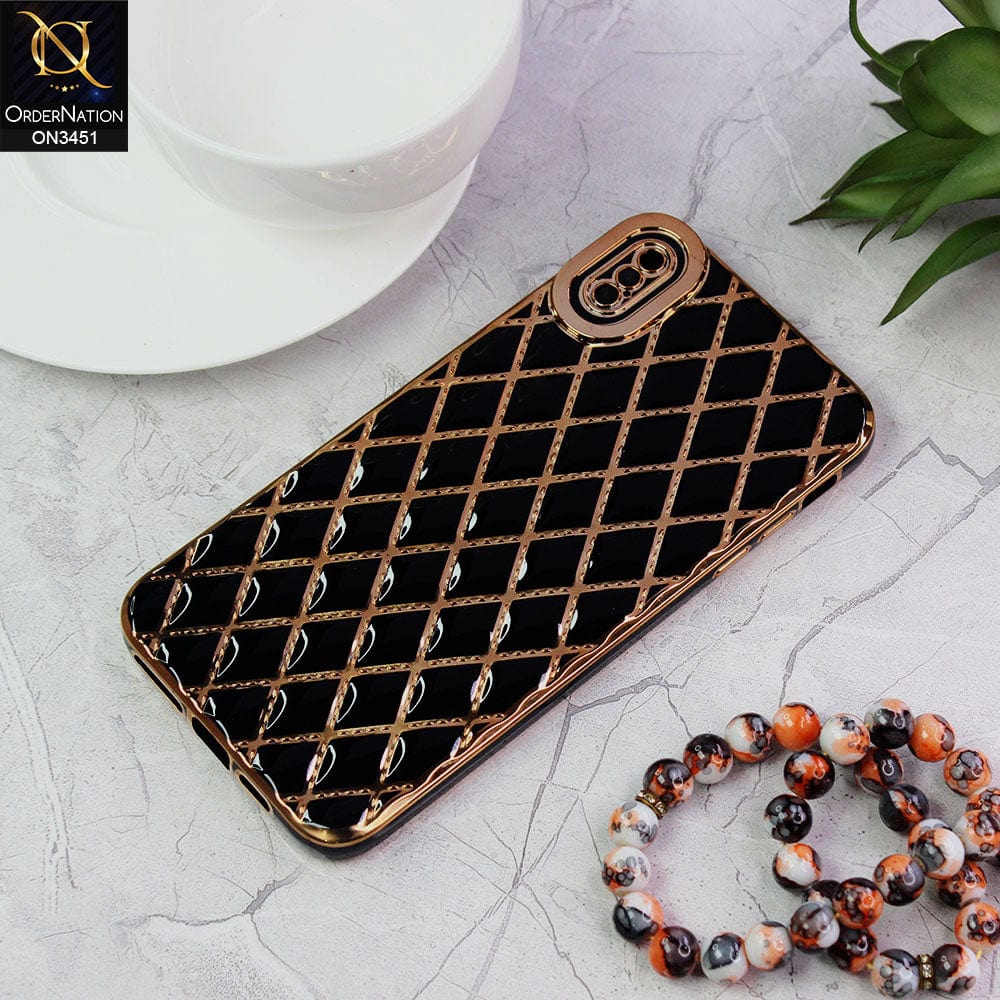 iPhone XS Max Cover - Black - Soft TPU Shiny Electroplated Golden Lines Camera Protection Case