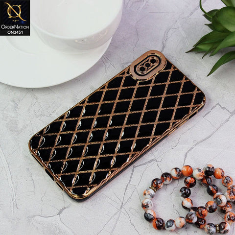 iPhone XS Max Cover - Black - Soft TPU Shiny Electroplated Golden Lines Camera Protection Case