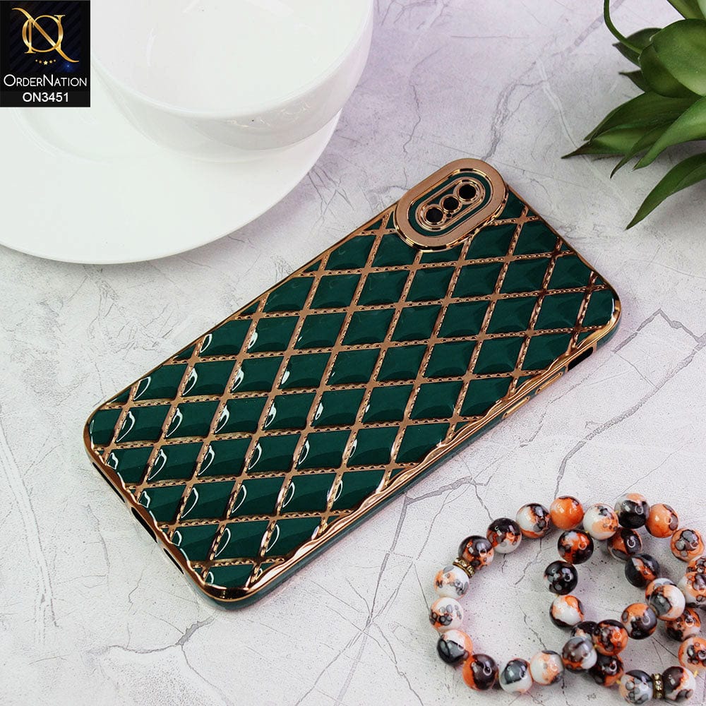 iPhone XS Max Cover - Green - Soft TPU Shiny Electroplated Golden Lines Camera Protection Case