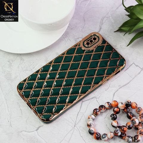iPhone XS Max Cover - Green - Soft TPU Shiny Electroplated Golden Lines Camera Protection Case