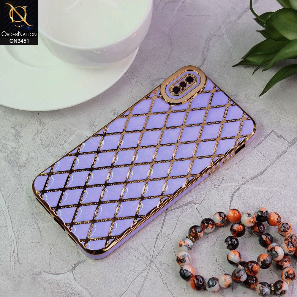 iPhone XS Max Cover - Purple - Soft TPU Shiny Electroplated Golden Lines Camera Protection Case