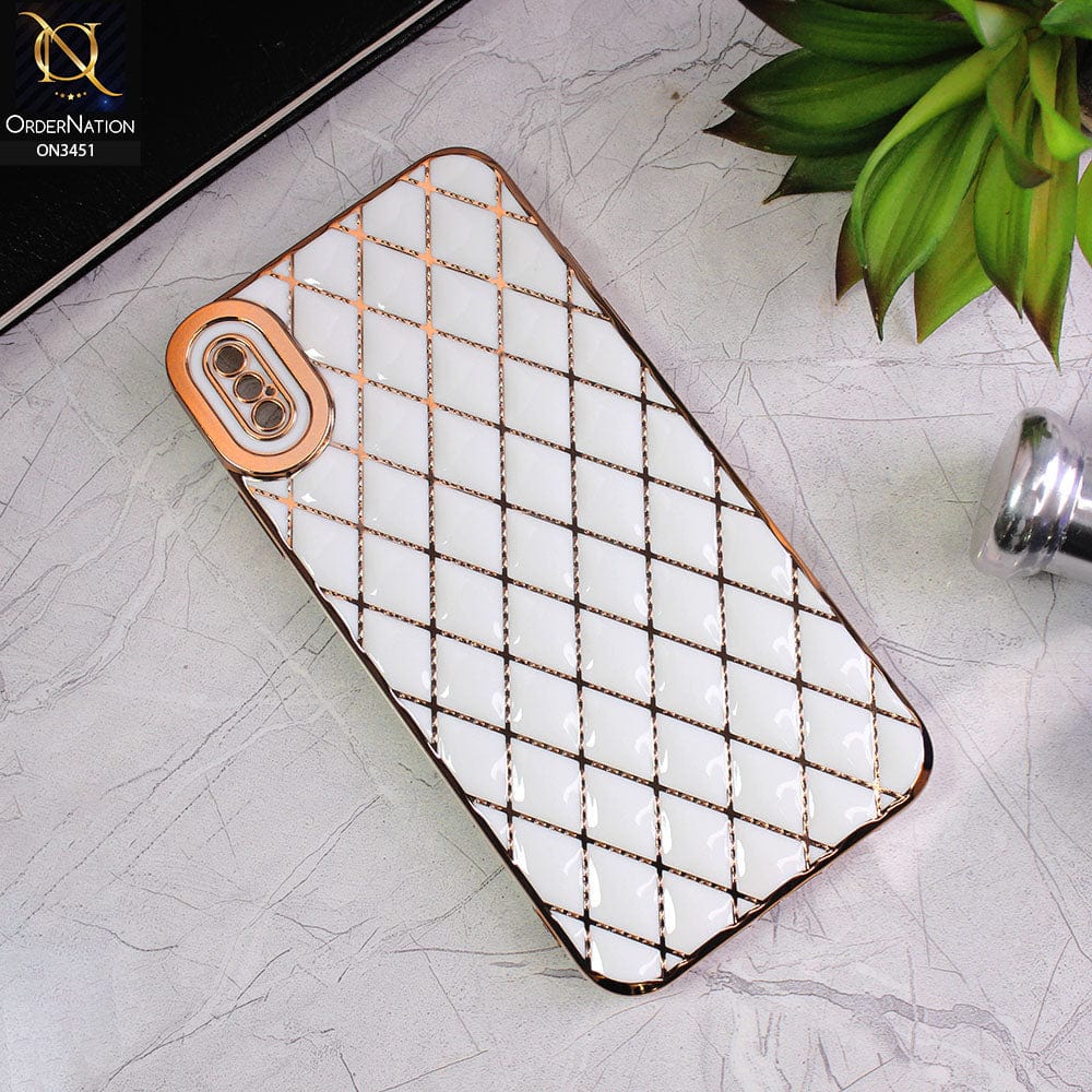 iPhone XS Max Cover - White - Soft TPU Shiny Electroplated Golden Lines Camera Protection Case