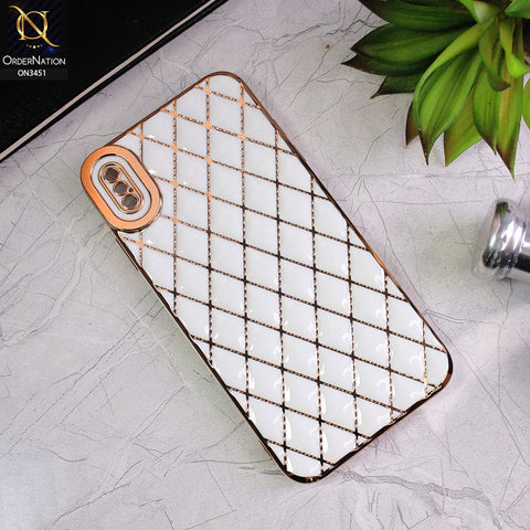 iPhone XS Max Cover - White - Soft TPU Shiny Electroplated Golden Lines Camera Protection Case