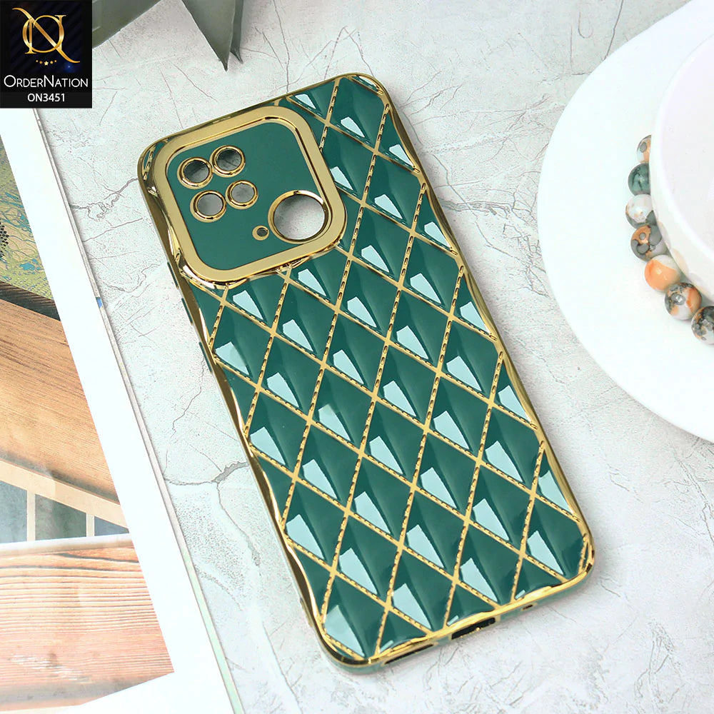 Xiaomi Redmi 10C Cover - Green - Soft TPU Shiny Electroplated Golden Lines Camera Protection Case