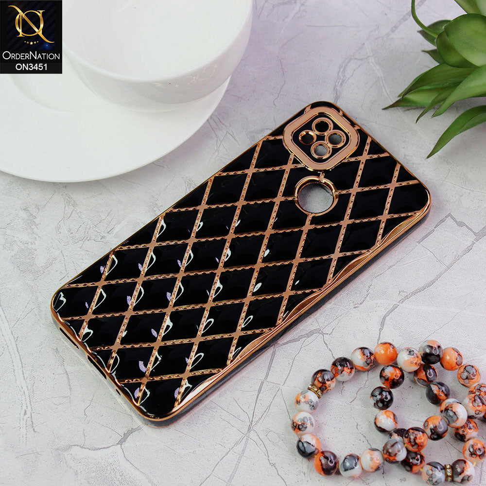 Xiaomi Redmi 9C Cover - Black - Soft TPU Shiny Electroplated Golden Lines Camera Protection Case