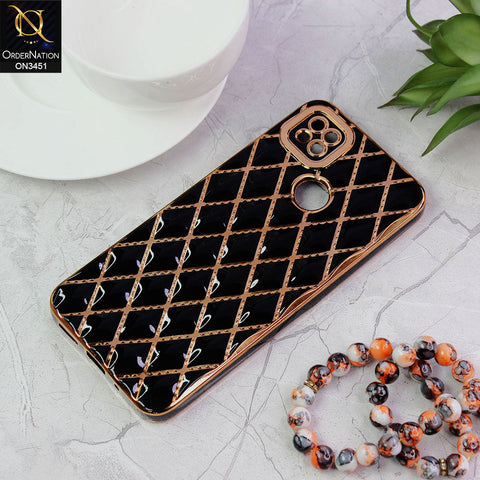 Xiaomi Redmi 9C Cover - Black - Soft TPU Shiny Electroplated Golden Lines Camera Protection Case