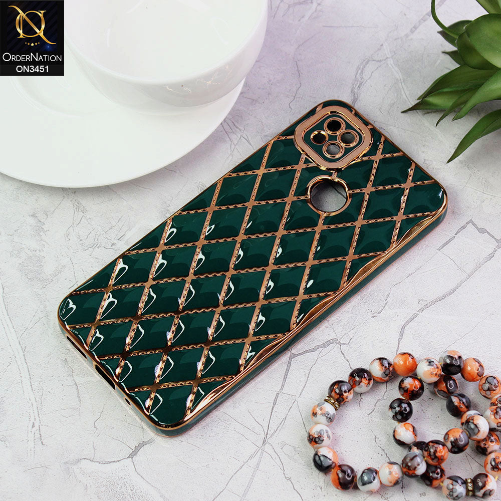 Xiaomi Redmi 9C Cover - Green - Soft TPU Shiny Electroplated Golden Lines Camera Protection Case
