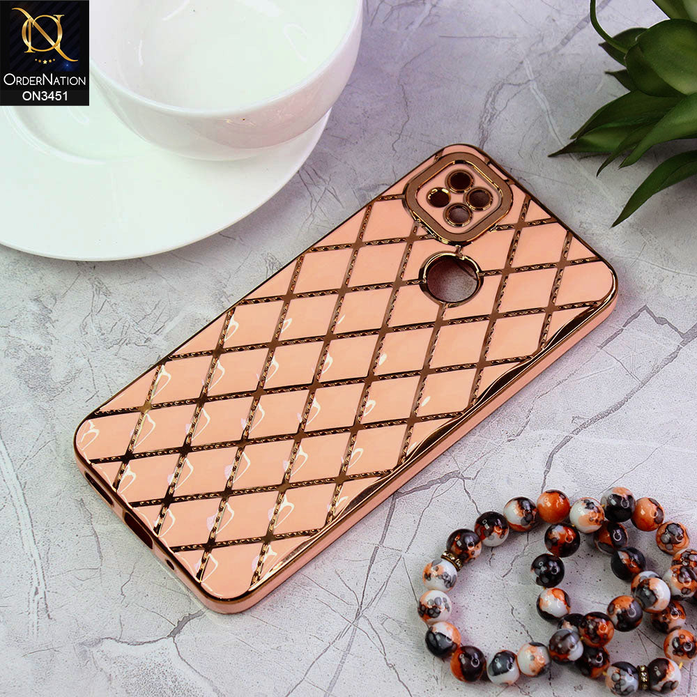 Xiaomi Redmi 9C Cover - Pink - Soft TPU Shiny Electroplated Golden Lines Camera Protection Case