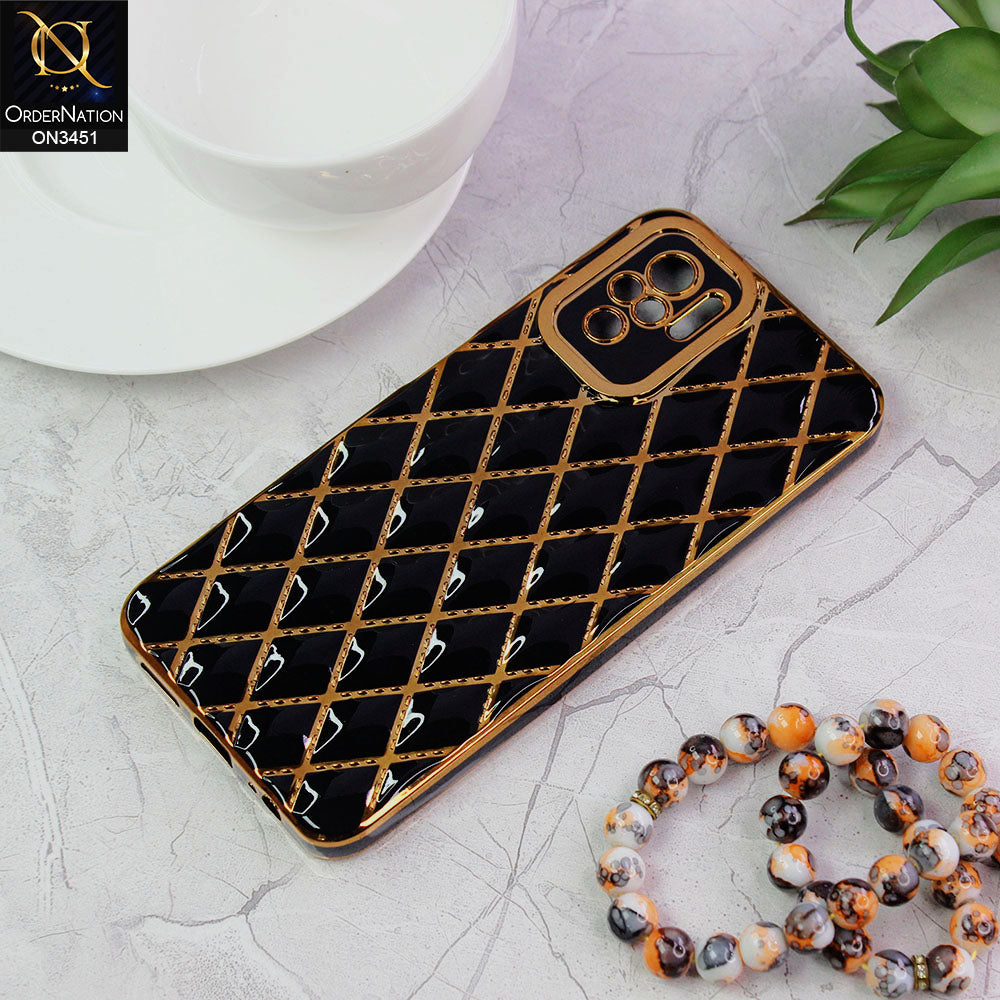 Xiaomi Redmi Note 10S Cover - Black - Soft TPU Shiny Electroplated Golden Lines Camera Protection Case