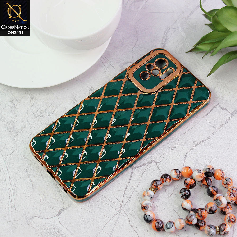 Xiaomi Redmi Note 10 4G Cover - Green - Soft TPU Shiny Electroplated Golden Lines Camera Protection Case