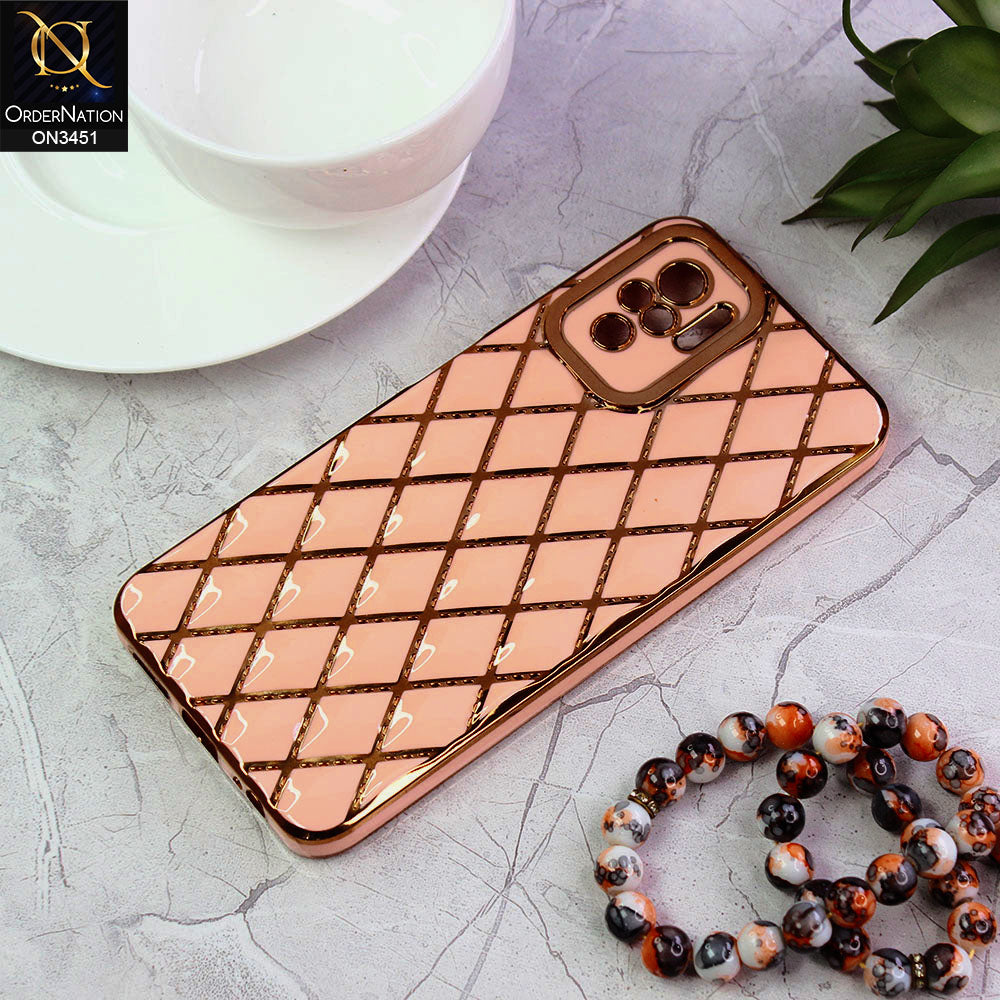 Xiaomi Redmi Note 10 4G Cover - Pink - Soft TPU Shiny Electroplated Golden Lines Camera Protection Case