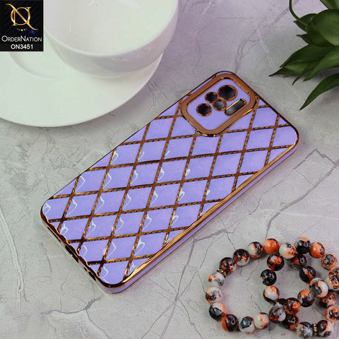 Xiaomi Redmi Note 10 4G Cover - Purple - Soft TPU Shiny Electroplated Golden Lines Camera Protection Case