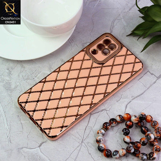 Samsung Galaxy A12 Nacho Cover - Pink - Soft TPU Shiny Electroplated Golden Lines Camera Protection Case