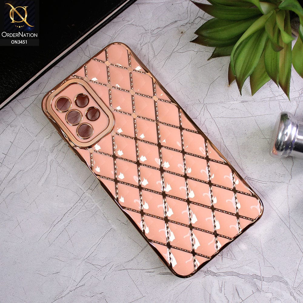 Samsung Galaxy A13 Cover - Pink - Soft TPU Shiny Electroplated Golden Lines Camera Protection Case