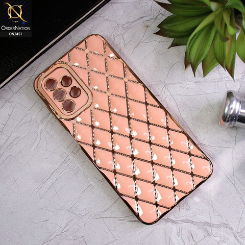 Samsung Galaxy A13 Cover - Pink - Soft TPU Shiny Electroplated Golden Lines Camera Protection Case