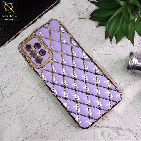 Samsung Galaxy A13 Cover - Purple - Soft TPU Shiny Electroplated Golden Lines Camera Protection Case