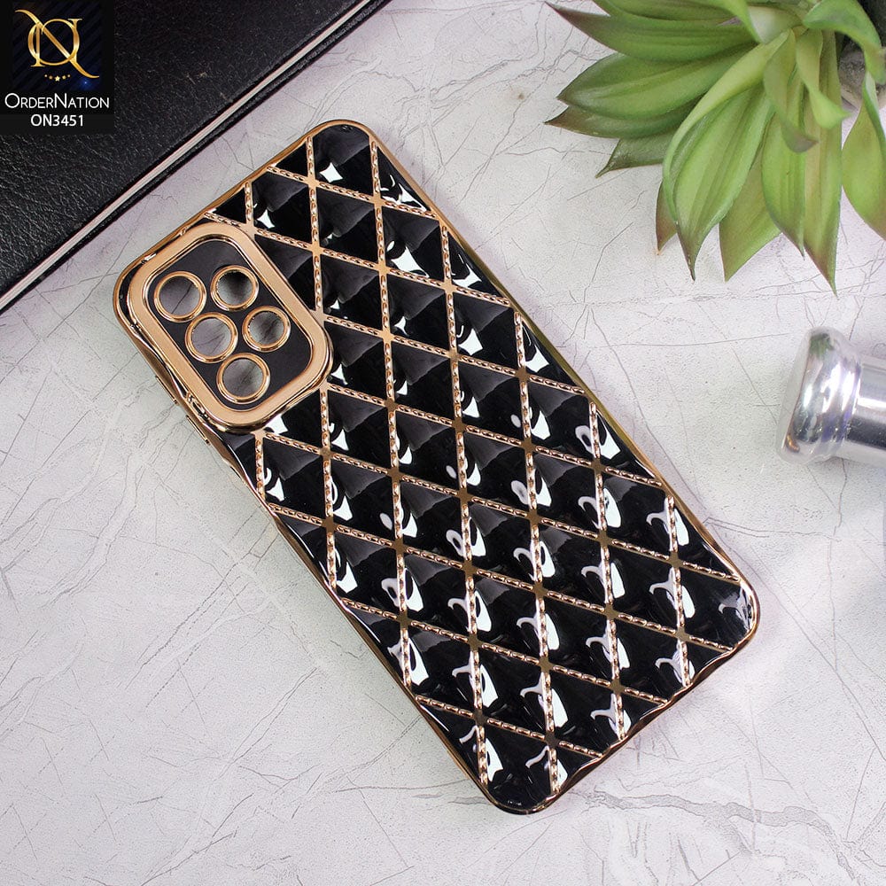 Samsung Galaxy A23 5G Cover - Black - Soft TPU Shiny Electroplated Golden Lines Camera Protection Case