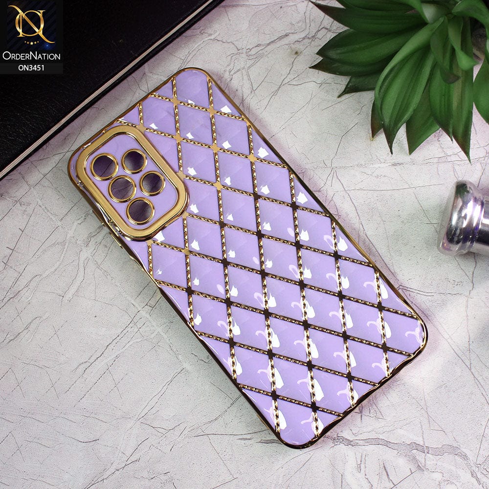 Samsung Galaxy A23 Cover - Purple - Soft TPU Shiny Electroplated Golden Lines Camera Protection Case