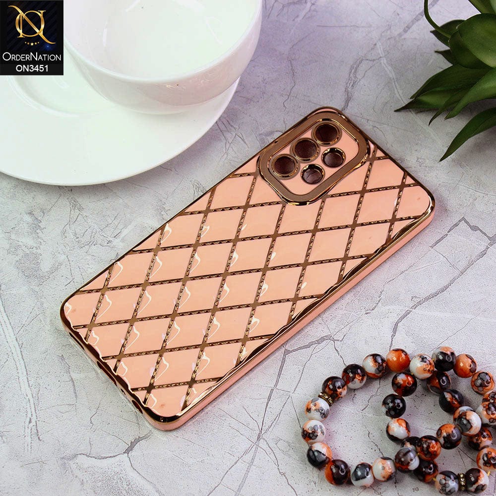 Samsung Galaxy A32 Cover - Pink - Soft TPU Shiny Electroplated Golden Lines Camera Protection Case