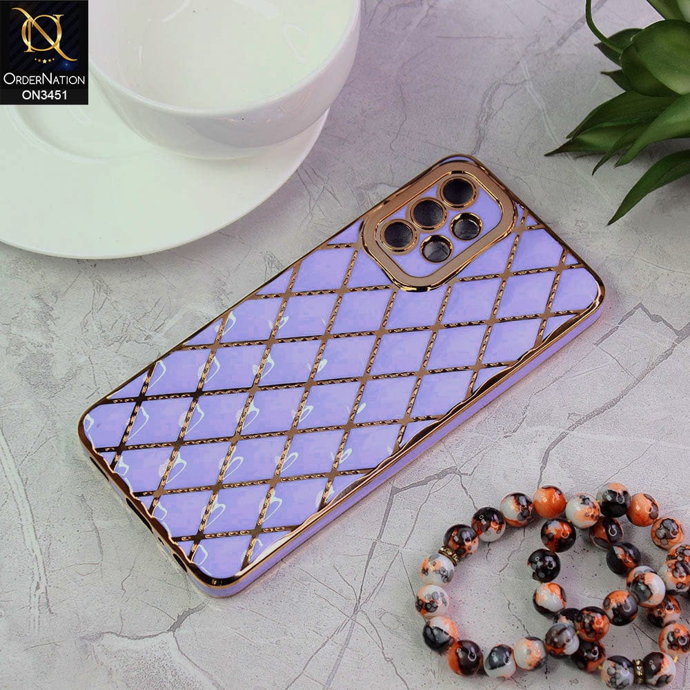 Samsung Galaxy A32 Cover - Purple - Soft TPU Shiny Electroplated Golden Lines Camera Protection Case