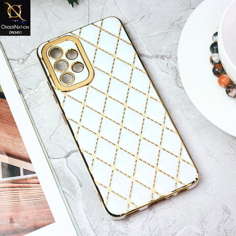 Samsung Galaxy A32 Cover - White - Soft TPU Shiny Electroplated Golden Lines Camera Protection Case