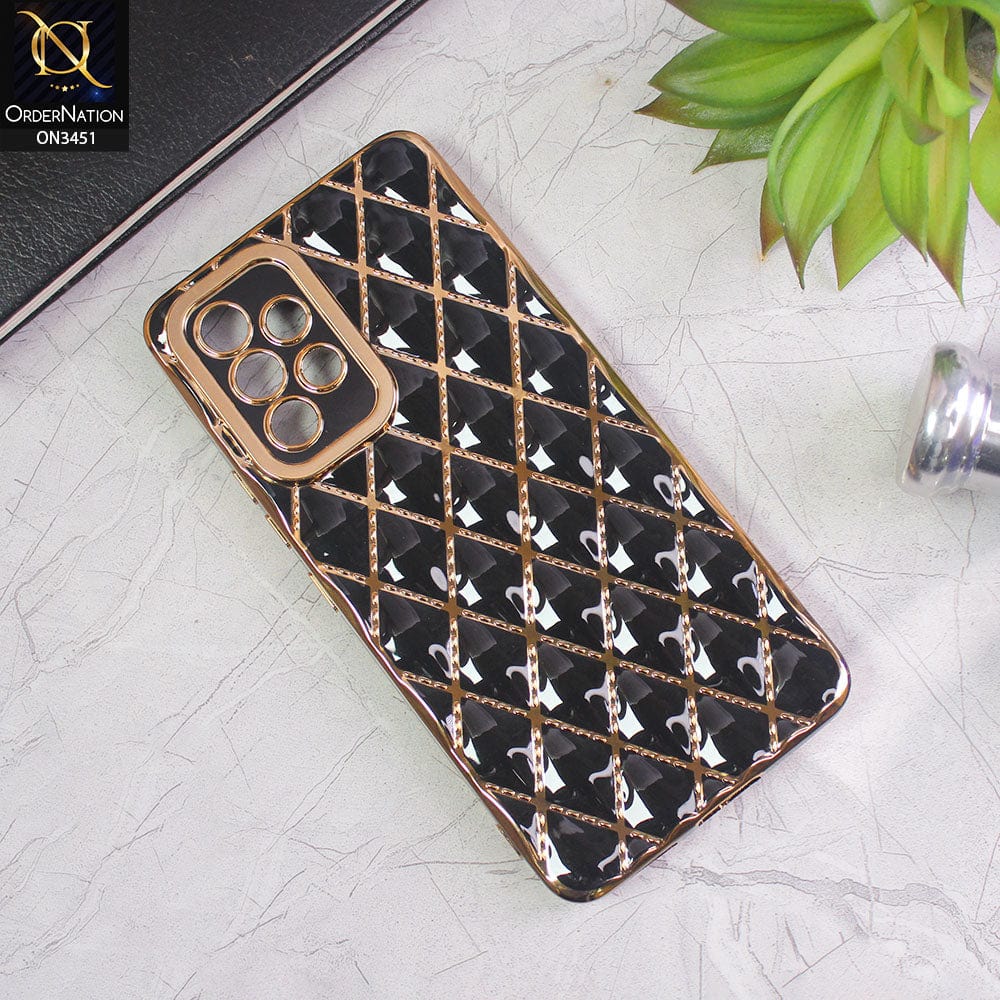Samsung Galaxy A53 5G Cover - Black - Soft TPU Shiny Electroplated Golden Lines Camera Protection Case