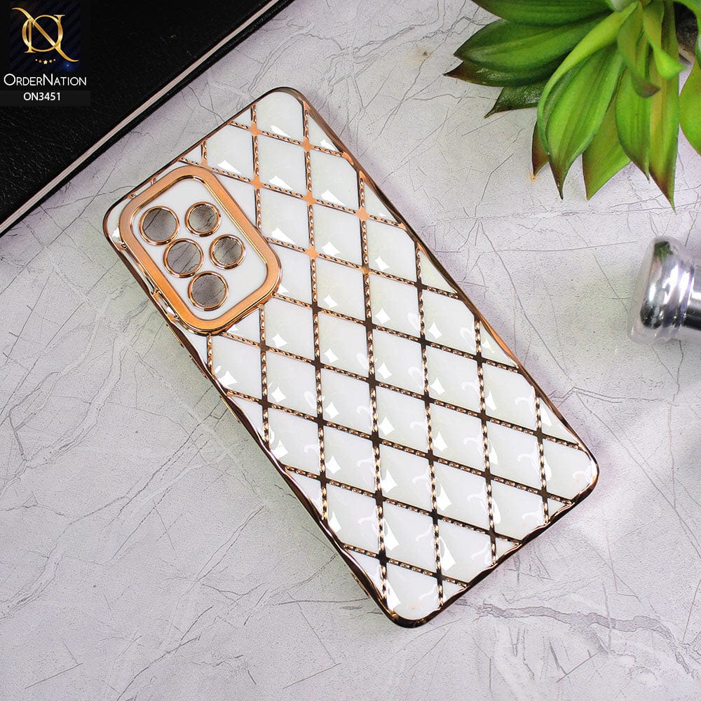 Samsung Galaxy A53 5G Cover - White - Soft TPU Shiny Electroplated Golden Lines Camera Protection Case