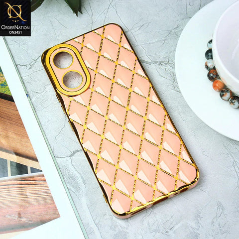 Vivo Y02s Cover - Pink - Soft TPU Shiny Electroplated Golden Lines Camera Protection Case